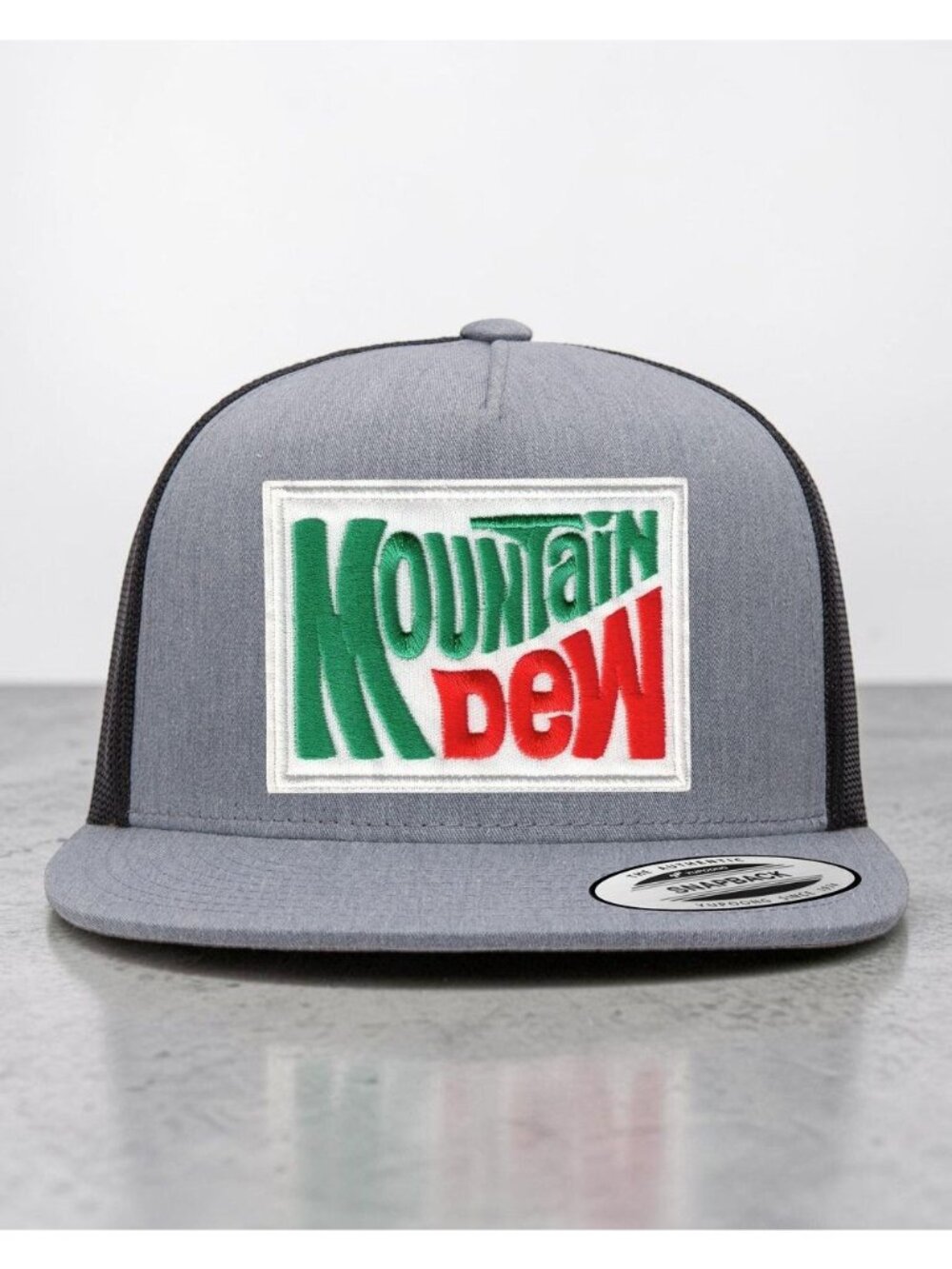 Mountain Dew YP Classics 6006 Flat Bill Trucker Mesh Back Snapback grey/black